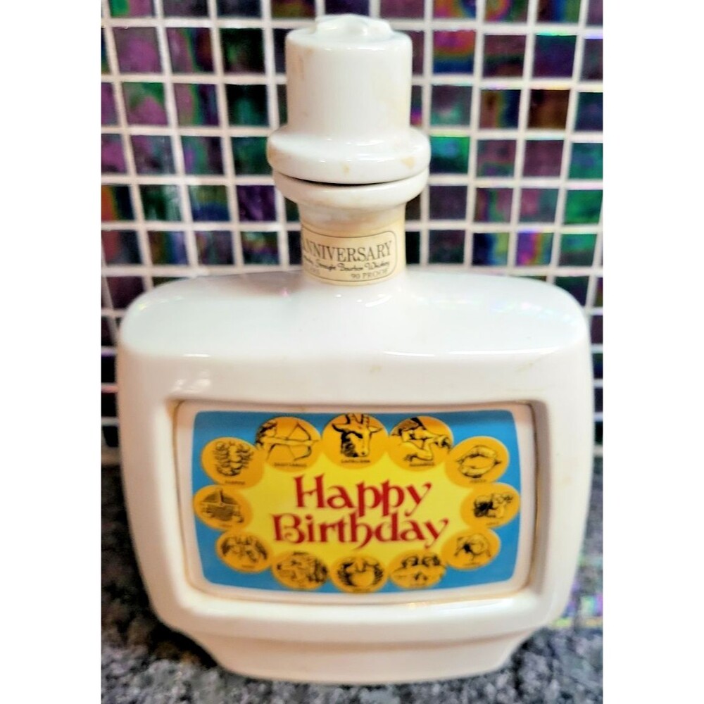 Vintage 1974-Rare “Happy Birthday” Zodiac Decanter Designed by Marita Spirits L.